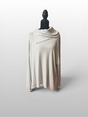 Studio 1886 Ivory Asymmetrical Cowl Neck Tunic Sweater Quiet Luxury 1X